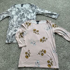 BUNDLE TWO Ann Taylor Floral Tops – Women’s XS, light pink and black/white